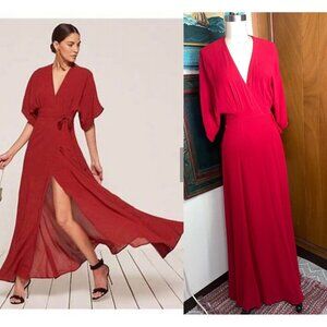 REFORMATION Winslow Wrap Dress red Sz XS Maxi kimono short sleeve